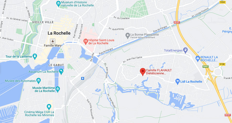 Plan d'accès vers cabinet de diététique pédiatre de la Rochelle